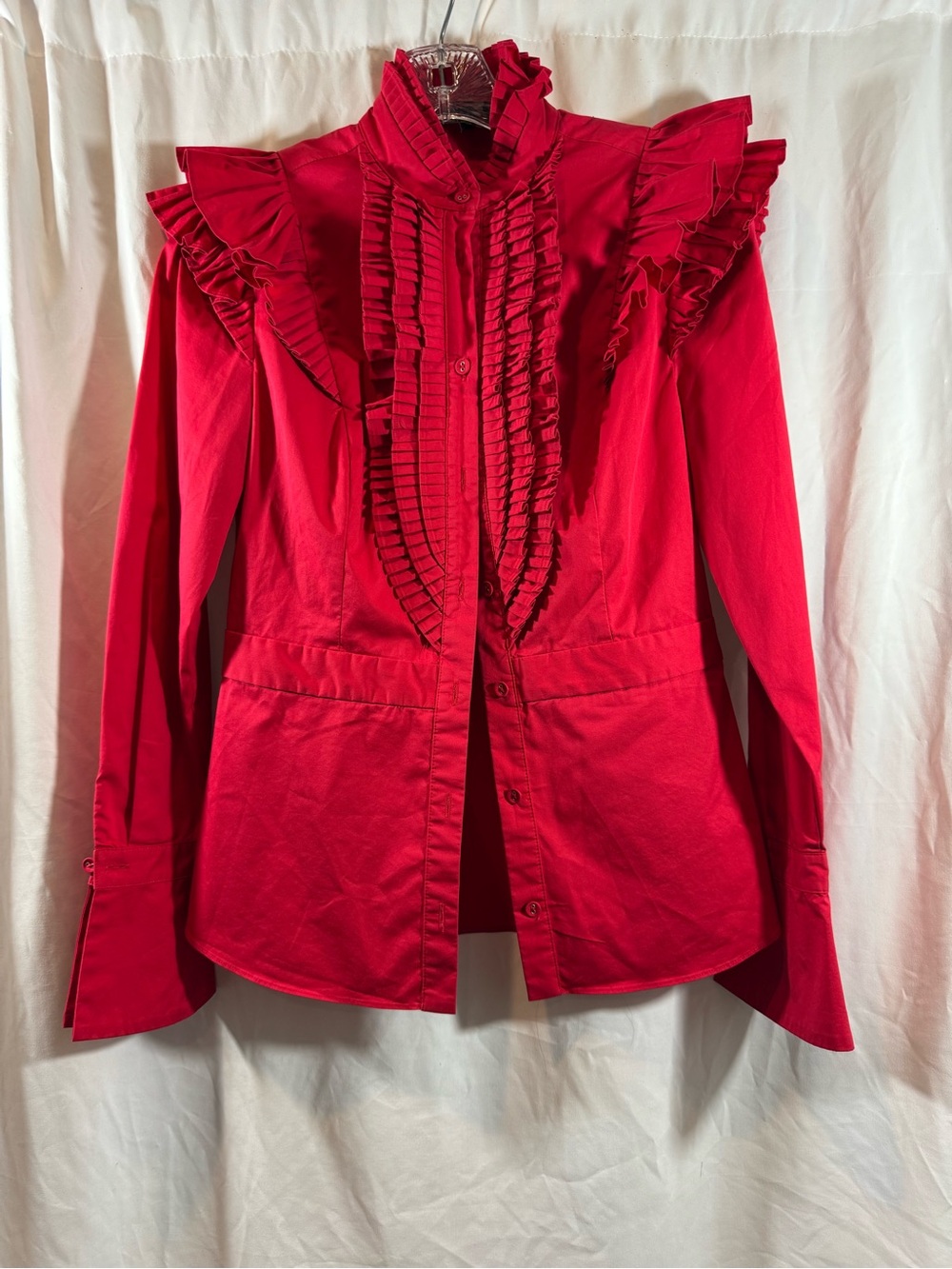 Karen Millen Red Ruffled Button-Front Blouse 6